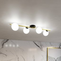 Euluna Glassy ceiling lamp, 4-bulb, linear, black/gold/opal