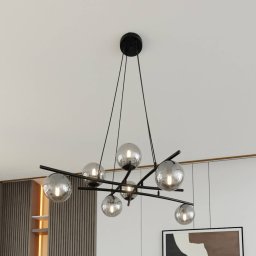 Euluna Glassy pendant light, crossed, 8-bulb, graphite glass