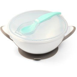 BabyOno Be Active Suction Bowl with Spoon dinnerware set for children Grey 6 m+ 2 pc