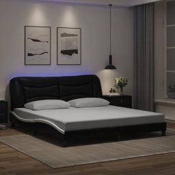 vidaXL Bed Frame with LED without Mattress "Hvar" Black and White 180x200 cm Super King