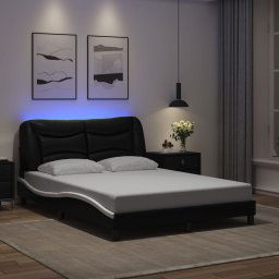 vidaXL Bed Frame with LED without Mattress "Hvar" Black and White 120x200 cm