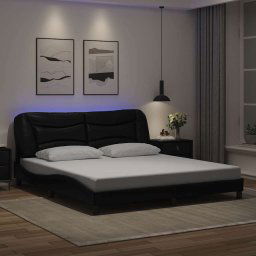 vidaXL Bed Frame with LED without Mattress "Hvar" Black 180x200 cm Super King