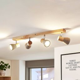Lindby Filiz spotlight, 4-bulb, 77 cm, wood, concrete, E14