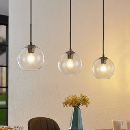 Lindby Firano hanging light, 110 cm, 3-bulb, anthracite, glass