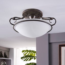 Lindby ceiling lamp Rando, silver antique, glass, Ø 50 cm, E27