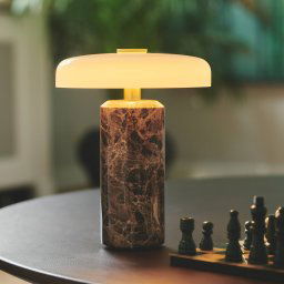 DESIGN BY US Trip LED rechargeable table lamp, brown / white, marble, glass, IP44