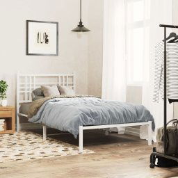 vidaXL Metal Bed Frame without Mattress with Headboard White 100x190cm