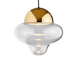 DESIGN BY US LED pendant light Nutty XL, clear / gold-coloured, Ø 30 cm, glass
