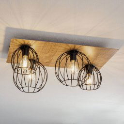 SIGMA Malin ceiling light, angular wooden shade, 4-bulb
