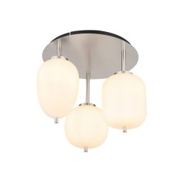 Globo Blacky I ceiling light, nickel/opal, Ø 46 cm, 3-bulb, glass