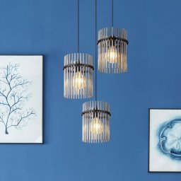 Globo Gorley pendant light, Ø 47 cm, smoke grey, 3-bulb, glass