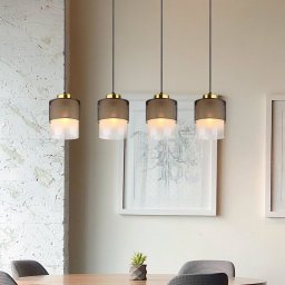 Globo Olga pendant light, length 91 cm, black, 4-bulb, metal/glass