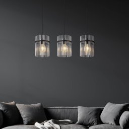 Globo Gorley pendant light, length 80 cm, smoke grey, 3-bulb, glass