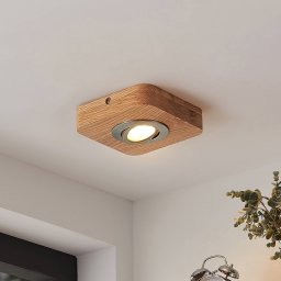 Lindby LED ceiling light Mikari, 14 cm, wood, swivelling