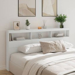 vidaXL Headboard Cabinet with LED White 200x17x102 cm