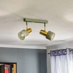 Argon Destin ceiling spotlight, 2-bulb green/brass