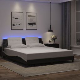 vidaXL Bed Frame with LED without Mattress "Zadar" Black and White 180x200 cm Super King