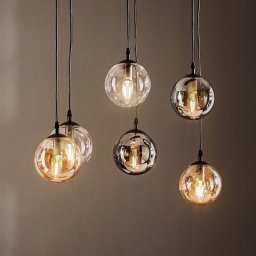 EMIBIG LIGHTING Glassy pendant light, 6-bulb, graphite/amber/clear, glass, 75 cm