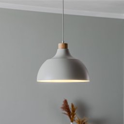 Envostar Kaitt pendant light, beige, Ø 34 cm, wooden detail