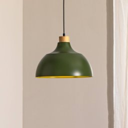 Envostar Kaitt pendant light, dark green, Ø 34 cm, wooden detail