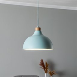 Envostar Kaitt pendant light, mint green, Ø 34 cm, wooden detail