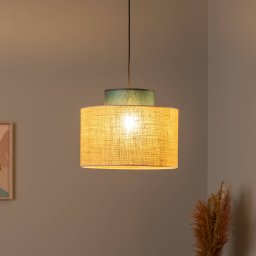 TK Lighting Duo pendant light, jute shade, petrol/natural brown, Ø 38 cm
