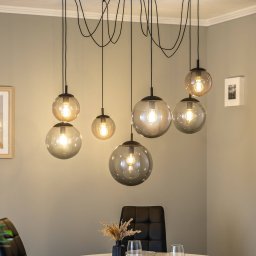 TK Lighting Esme hanging light, glass, graphite-transparent, 7-bulb, decentralised