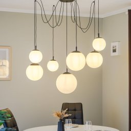 TK Lighting Esme pendant light, opal glass, 7-bulb, decentralised