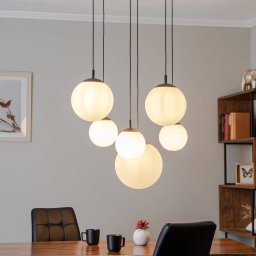 TK Lighting Esme pendant light, opal glass, 6-bulb, rectangular