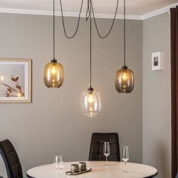 TK Lighting Elio pendant light, glass, brown/clear/grey, 3-bulb, decentralised