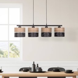 TK Lighting Nicol hanging light, black/wood-effect, 94x20 cm 4-bulb, 4 x E27