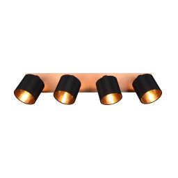 Reality Leuchten Tommy downlight, wood/black/gold, length 72 cm, 4-bulb.