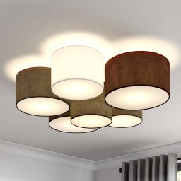 Lindby Laurenz ceiling light, Ø 99 cm, 6-bulb, grey/brown
