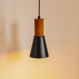 Luminex Esma pendant light, black, wood detail, 1-bulb