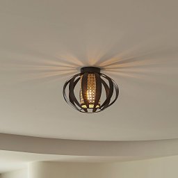 Lindby Tamira ceiling light, black, rattan, Ø 28 cm, E27