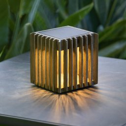 Les Jardins Verti LED solar table lamp, teak-grey, 3,000 K, 300 lm
