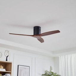 Lucande ceiling fan Vindur, black/wood, DC, quiet