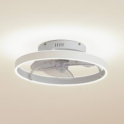 Lindby LED ceiling fan Momitu, white, aluminium, Ø 50 cm