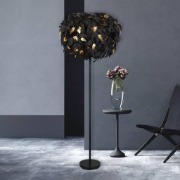 Reality Leuchten Leavy floor lamp, black/gold, height 180 cm, plastic