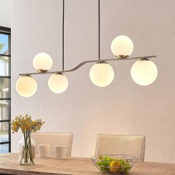 Lindby hanging light Avalyn, nickel-coloured, glass, 110 cm, E14