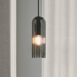 Nordlux Miella pendant light, ribbed glass, smoky grey/black