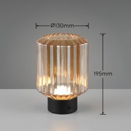 Reality Leuchten Lord LED table lamp, black/amber, height 19.5 cm, glass
