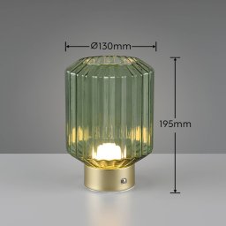 Reality Leuchten LED table lamp Lord, brass/green, height 19.5 cm, glass