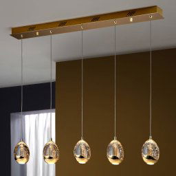 Schuller Valencia LED linear pendant light Rocio, 5-light, metal, glass, gold