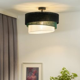 Euluna ceiling lamp trio, black/green/white, textile, Ø 45 cm