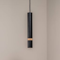 Eko-Light Joker pendant light, black/wood, 1-bulb