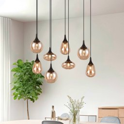Trio Lighting LUMINA pendant light, 8-bulb, black/amber, glass