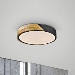 JUST LIGHT. GmbH JUST LIGHT. Bila LED ceiling light, black, Ø 32 cm, wood