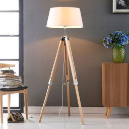 Lindby floor lamp Katie, 162 cm, white, textile, wood, tripod