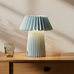 Lindby table lamp Magali, light blue, paper, Ø 34 cm, E14